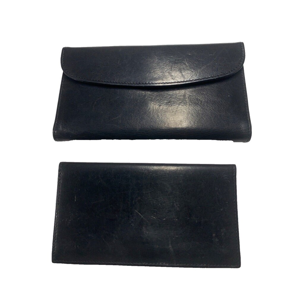 Vintage Coach Black Leather Trifold Checkbook Wallet Pen Holder 90s Classic